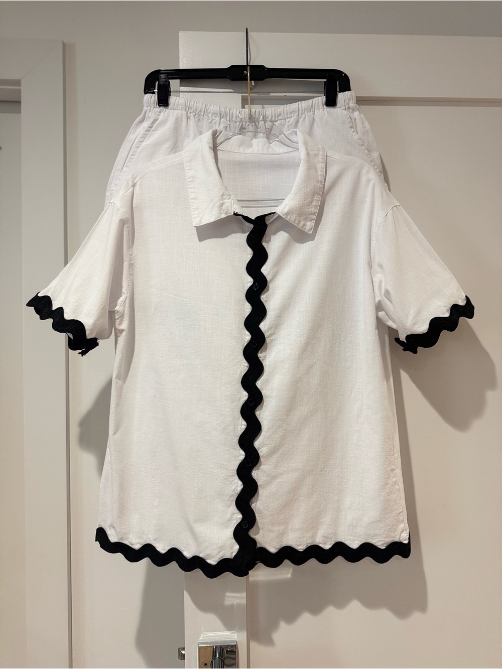Women’s White Button-Front Top with Drawstring Shorts Set